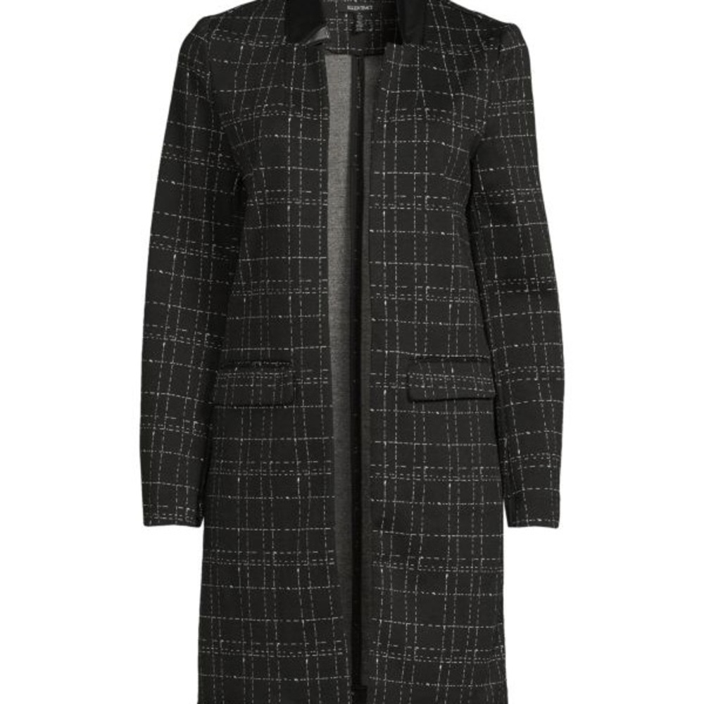 ELLEN TRACY Black & White Jacquard Textured Open Front Coat Size Medium